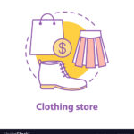 Clothing store concept icon. Shopping idea thin line illustration. Clothes buying. Doing purchase. Vector isolated outline drawing
